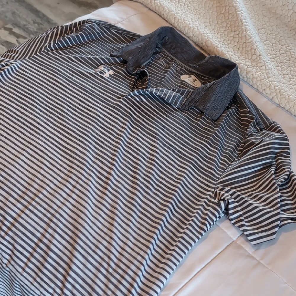 Men's Striped Polo Shirt - Grey and White